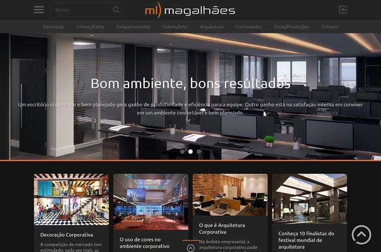 Captura de tela do site da ML Magalhães